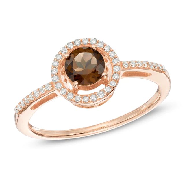 5.0mm Smoky Quartz and 1/8 CT. T.w. Diamond Ring in 10K Rose Gold