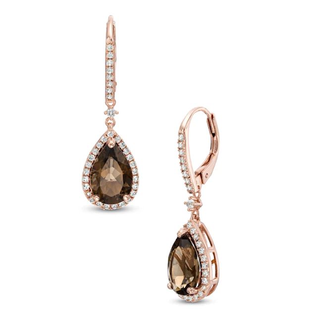 Pear-Shaped Smoky Quartz and Lab-Created White Sapphire Drop Earrings in Sterling Silver with 14K Rose Gold Plate