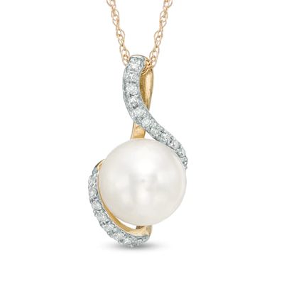 7.5-8.0mm Freshwater Cultured Pearl and Diamond Accent Pendant in 10K Gold