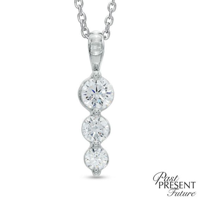 1/2 CT. T.w. Diamond Past Present FutureÂ® Linear Pendant in 10K White Gold