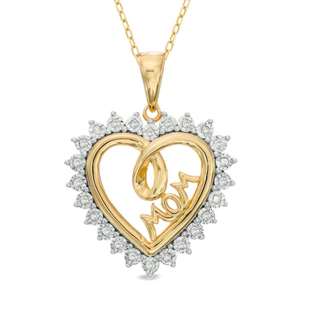 1/10 CT. T.w. Diamond Shadow Heart with Mom Pendant in Sterling Silver and 14K Gold Plate