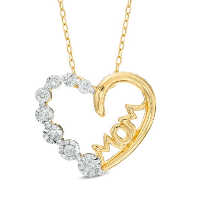 1/10 CT. T.w. Diamond Heart with Mom Pendant in Sterling Silver and 14K Gold Plate