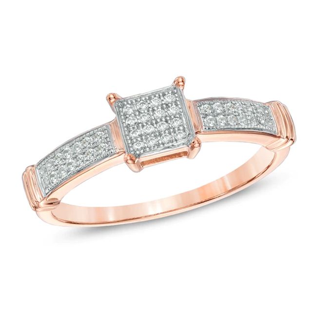 1/6 CT. T.w. Multi-Diamond Square Frame Promise Ring in 10K Rose Gold
