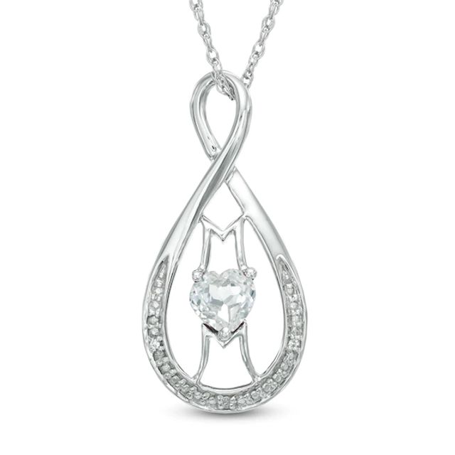 5.0mm Heart-Shaped Lab-Created White Sapphire and Diamond Accent Mom Infinity Pendant in Sterling Silver