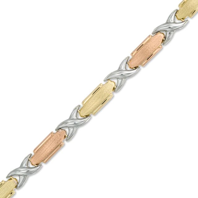 "X" Link Bracelet in 10K Tri-Tone Gold - 7.5"