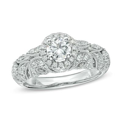 1 CT. T.w. Diamond Vintage-Style Engagement Ring in 14K White Gold