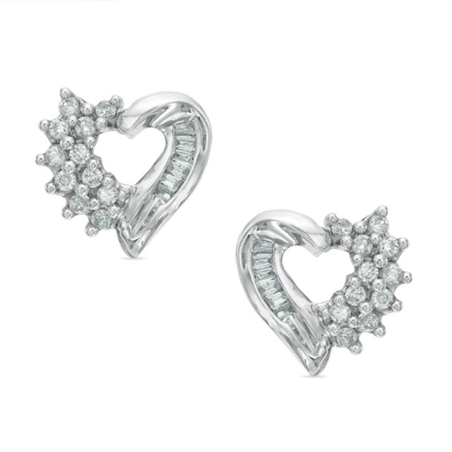 1/4 CT. T.w. Diamond Shadow Heart Stud Earrings in 14K White Gold