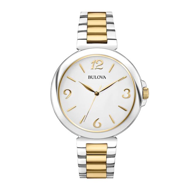 Ladies' Bulova Two-Tone Watch with White Dial (Model: 98L194)