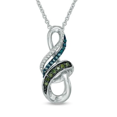 1/10 CT. T.w. Enhanced Green, Blue and White Diamond Infinity Pendant in Sterling Silver