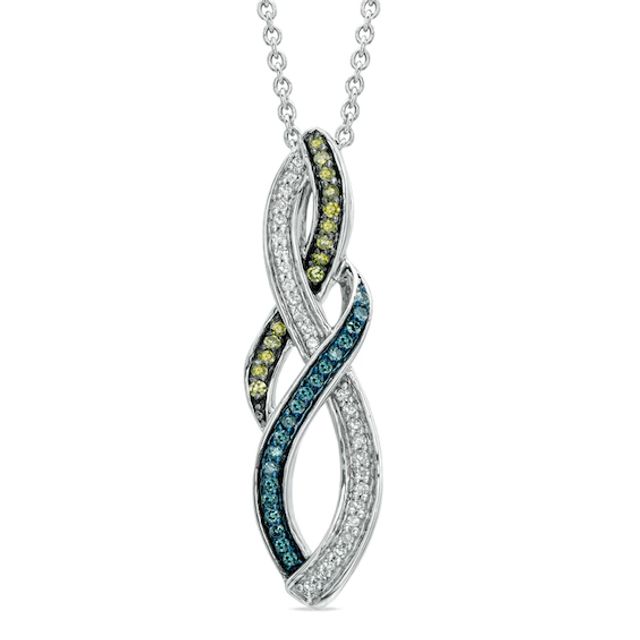 1/6 CT. T.w. Enhanced Green, Blue and White Diamond Infinity-Style Pendant in Sterling Silver