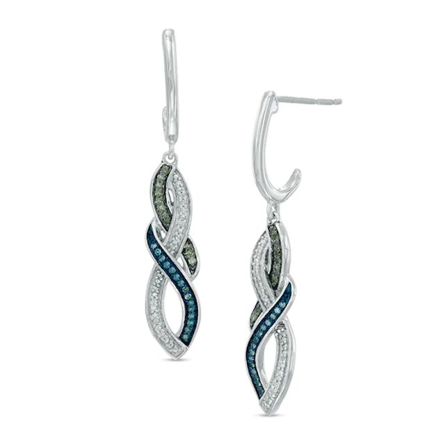1/6 CT. T.w. Enhanced Green, Blue and White Diamond Infinity-Style Drop Earrings in Sterling Silver