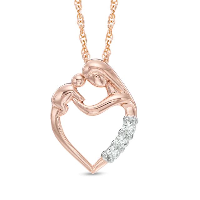 1/10 CT. T.w. Diamond Motherly Love Heart Pendant in 10K Rose Gold