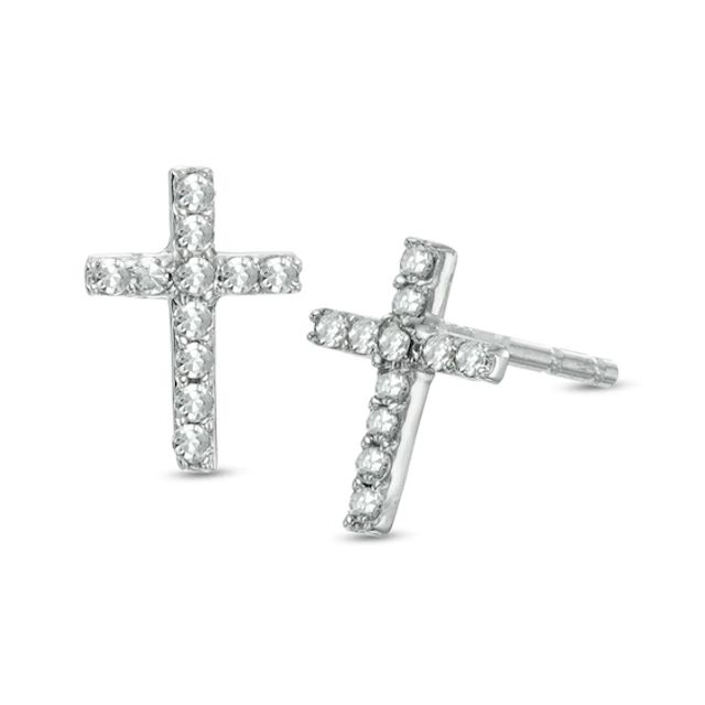 Diamond Accent Cross Stud Earrings in 10K White Gold