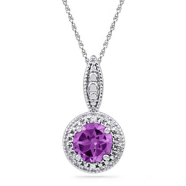 6.5mm Amethyst and Diamond Accent Frame Pendant in Sterling Silver