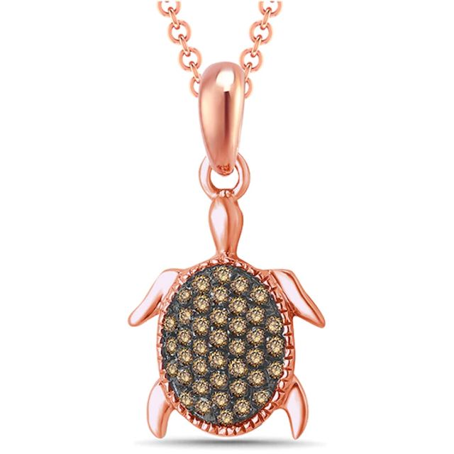 1/8 CT. T.w. Champagne Diamond Turtle Pendant in 10K Rose Gold