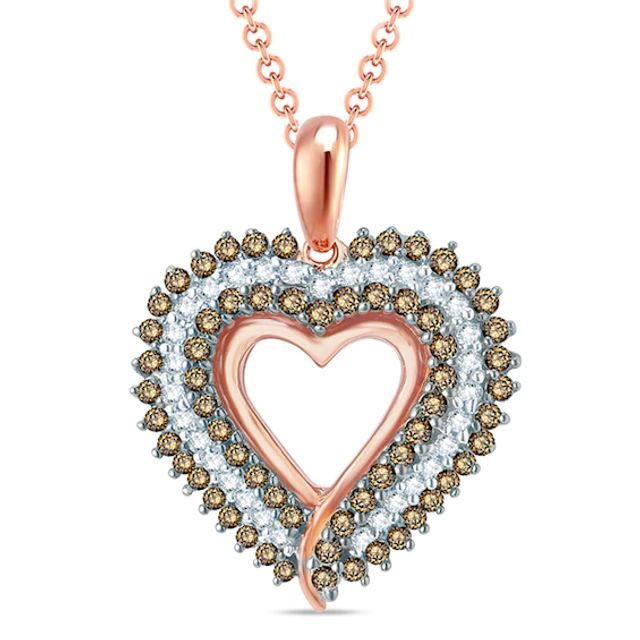 1/3 CT. T.w. Champagne and White Diamond Layered Starburst Heart Pendant in 10K Rose Gold