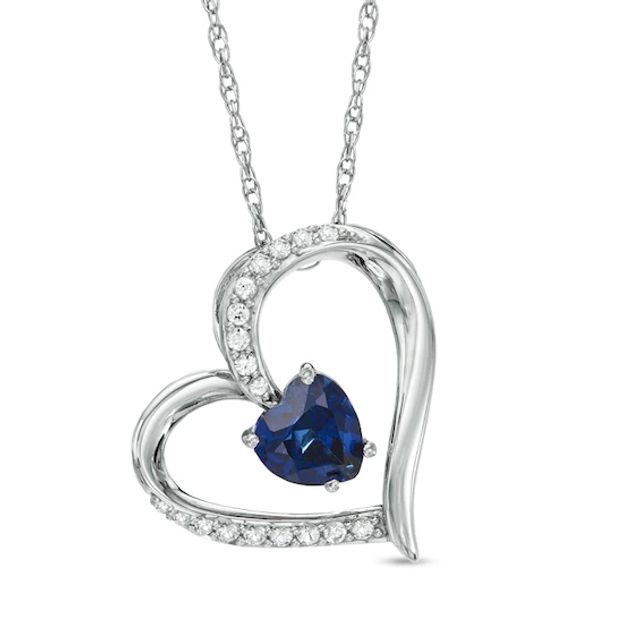 6.0mm Heart-Shaped Lab-Created Blue and White Sapphire Heart Pendant in Sterling Silver