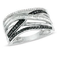 1/2 CT. T.w. Enhanced Black and White Diamond Layered Stack Ring in Sterling Silver