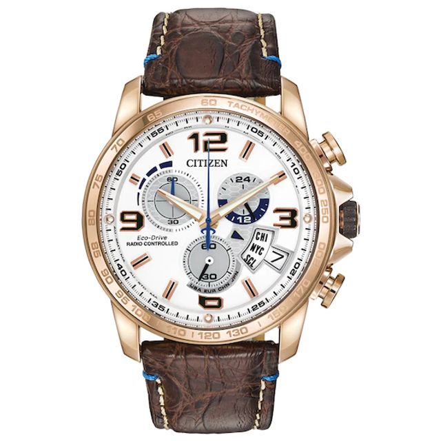 Men's Citizen Eco-DriveÂ® Limited Edition Chrono Time A-T Rose-Tone Strap Watch with White Dial (Model: By0103-02A)