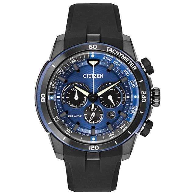 Men's Citizen Eco-DriveÂ® Chronograph Ecosphere Strap Watch with Blue Dial (Model: Ca4155-12L)