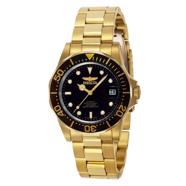 Men's Invicta Pro Diver Automatic Gold-Tone Watch with Black Dial (8929)