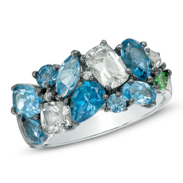 Multi-Gemstone and Lab-Created White Sapphire Ring in Sterling Silver
