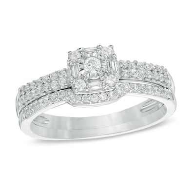 1/3 CT. T.w. Diamond Square Frame Bridal Set in 10K White Gold