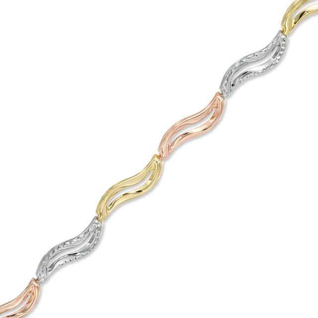 Wavy Link Bracelet in 10K Tri-Tone Gold - 7.25"