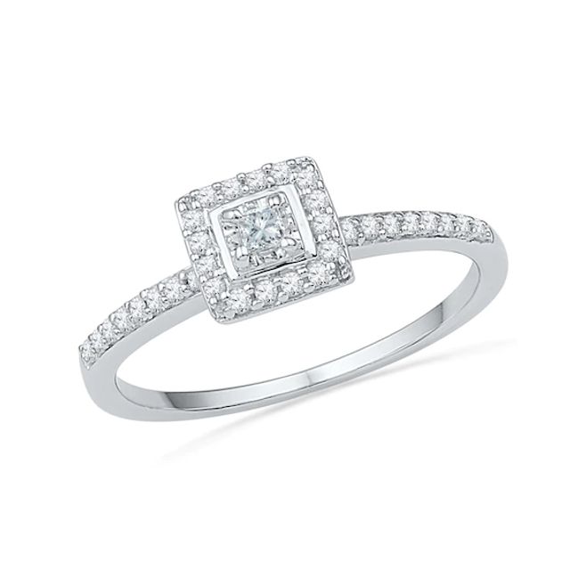 1/5 CT. T.w. Princess-Cut Diamond Square Frame Promise Ring in 10K White Gold