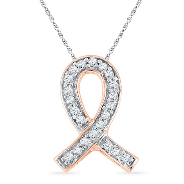 Diamond Accent Awareness Ribbon Pendant in 10K Rose Gold