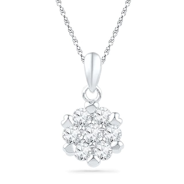 1/2 CT. T.w. Diamond Flower Cluster Pendant in 10K White Gold