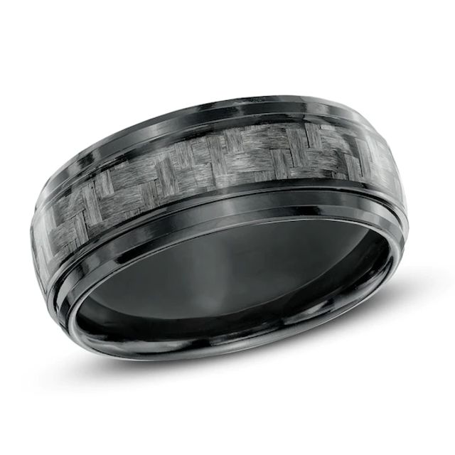Men's 8.0mm Grey Carbon Fiber Comfort Fit Black Titanium Wedding Band - Size 10