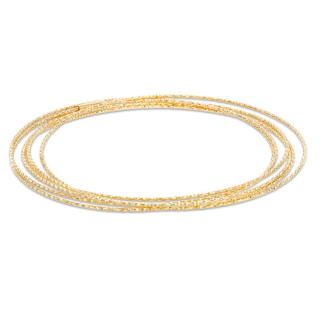 Diamond-Cut Six Piece Stacked Bangle Set in Sterling Silver and 14K Gold Plate - 7.5"