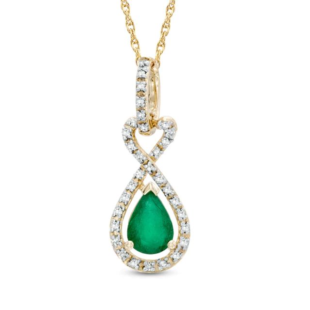 Pear-Shaped Emerald and Diamond Accent Loop Pendant in 10K Gold
