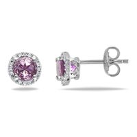 5.0mm Amethyst and Diamond Accent Frame Stud Earrings in Sterling Silver