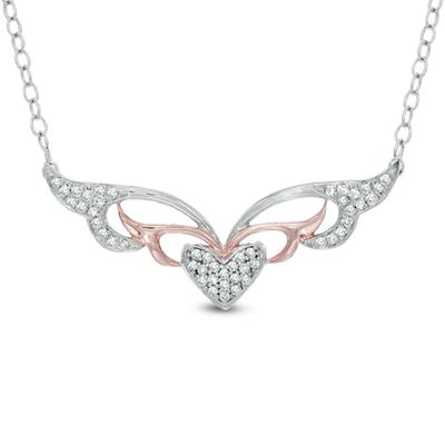 1/10 CT. T.w. Diamond Masquerade-Style Heart Necklace in Two-Tone Sterling Silver