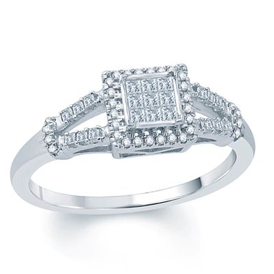 1/4 CT. T.w. Princess-Cut Diamond Square Cluster Frame Promise Ring in 10K White Gold