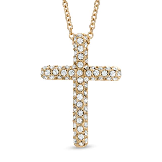 AVA Nadri Crystal Cross Pendant in Brass with 18K Gold Plate