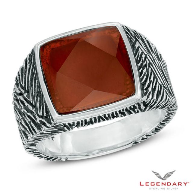 Legendaryâ¢ Men's Cushion-Cut Red Agate and Smoky Quartz Doublet Rawhide Ring in Sterling Silver