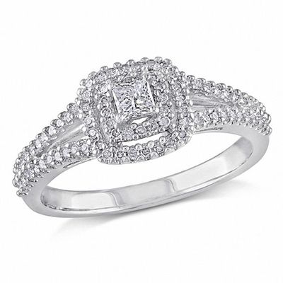 3/8 CT. T.w. Princess-Cut Diamond Double Frame Ring in Sterling Silver