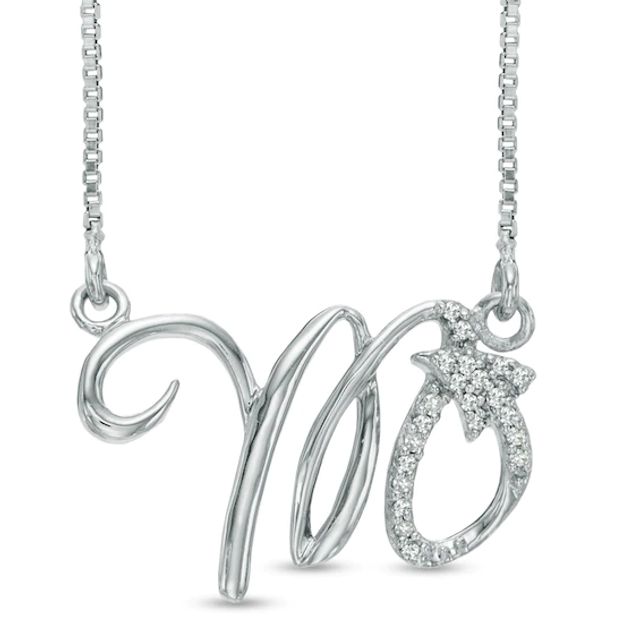 Diamond Accent Abstract Scorpio Zodiac Sign Necklace in Sterling Silver