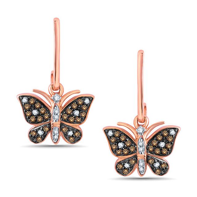 1/4 CT. T.w. Champagne and White Diamond Butterfly Drop Earrings in 10K Rose Gold
