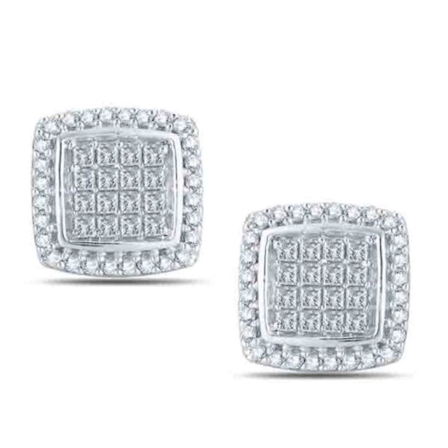 3/8 CT. T.w. Princess-Cut Diamond Square Frame Stud Earrings in Sterling Silver