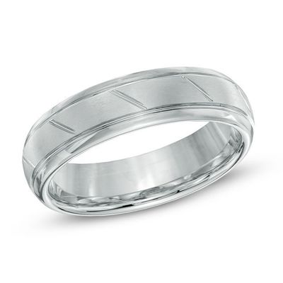 Men's Triton 6.0mm Comfort Fit Slant White Tungsten Wedding Band - Size 10