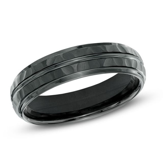 Men's Triton 6.0mm Comfort Fit Hammered Black Tungsten Wedding Band - Size 10