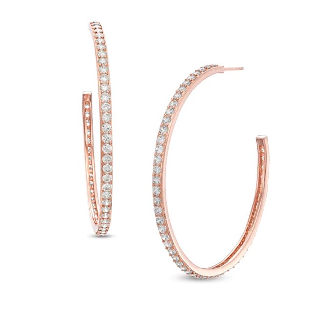 Lab-Created White Sapphire Hoop Earrings in Sterling Silver with 18K Rose Gold Plate