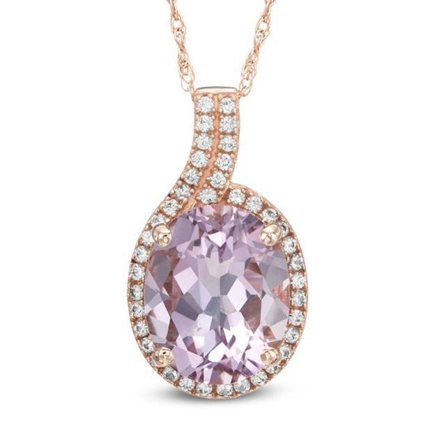 Oval Rose de France Amethyst and Lab-Created White Sapphire Pendant in 10K Rose Gold