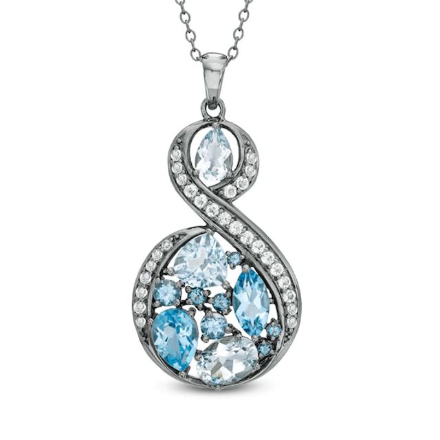 Multi-Shaped Blue and White Topaz Swirl Pendant Sterling Silver