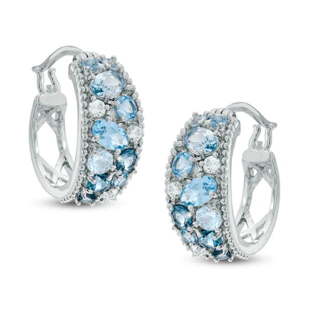 Multi-Shaped Blue and White Topaz Hoop Earrings Sterling Silver
