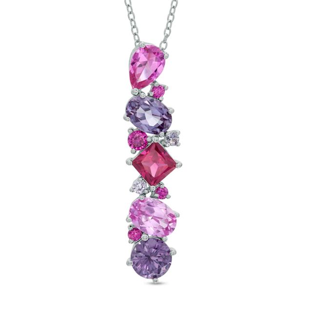 Lab-Created Ruby and Multi-Color Sapphire Linear Pendant in Sterling Silver